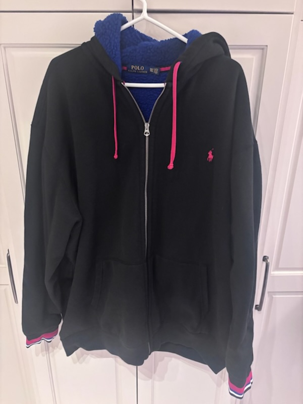 Polo by Ralph Lauren Black Sherpa-Lined Zip Hoodie with red Accents - Mens 3xlt